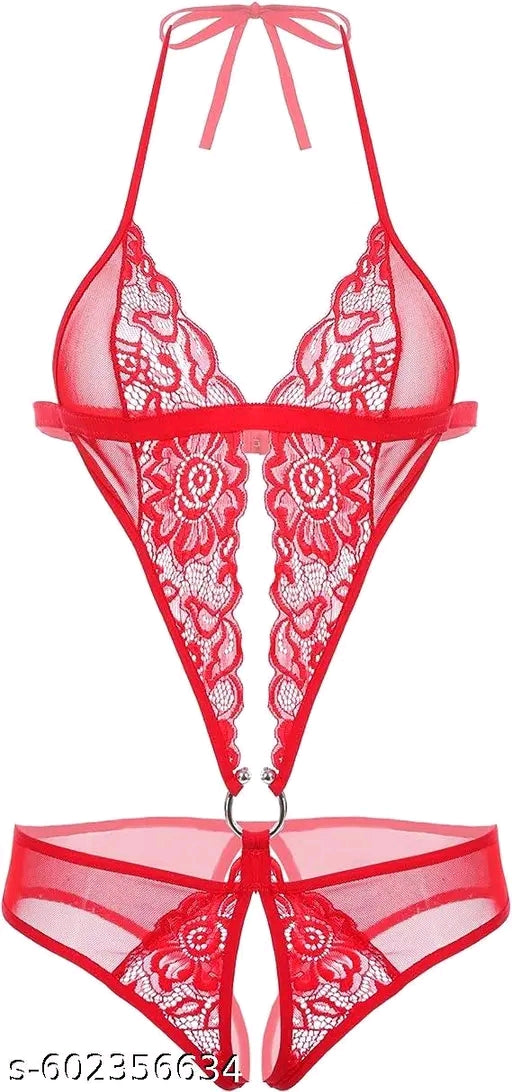 Women Deep V Lingerie Lace Teddy One Piece Babydoll